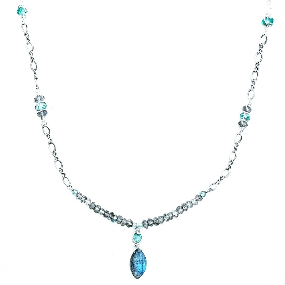Labradorite, apatite and sterling silver necklace